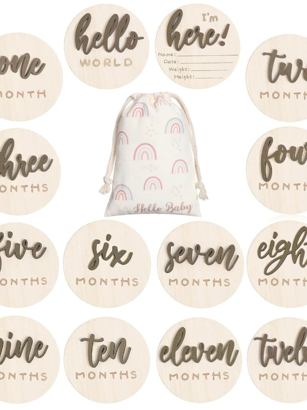 Baby Monthly Milestone Announcement Signs Wood,Brown,Letter